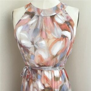 Calvin Klein Ruffled Lined Floral Maxi Dress Size 2 Fall Wedding Cocktail